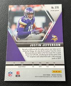 lot 167 image: Justin Jefferson RC Green Prizm 2020 Mosaic #270 Rookie Minnesota Vikings Football Card