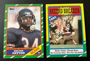 lot 182 image: Walter Payton 2 Card 1985 Lot #7 Record Breaker and #11 Vintage Football Cards