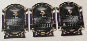 lot 206 image: C.J. Ham 3 Card RC Lot - 2020 Select #37, Blue Checker and Red Minnesota Vikings Football Card