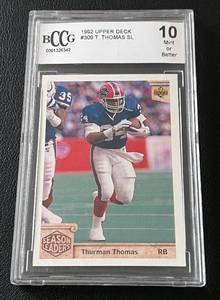 lot 218 image: Thurman Thomas BCCG Graded 10 Gem Mint - 1992 Upper Deck #309 Football Card