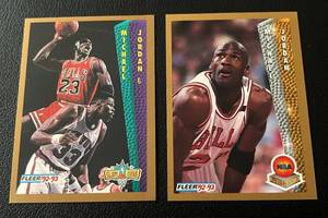 lot 228 image: Michael Jordan 2 Card Lot - 1992-93 Fleer #246 Award Winner and #273 Slam Dunk Basketball Cards