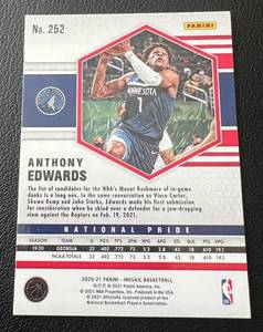 lot 252 image: Anthony Edwards RC 2021 Mosaic National Pride #252 Rookie Minnesota Timberwolves Basketball Card