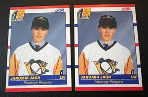 lot 261 image: Jaromir Jagr 2 RC Lot - 1990 Score #428 Rookie Hockey Cards
