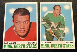 lot 270 image: 1970-71 Topps Minnesota North Stars 2 Card Lot #41 Bob McCord and #442 Leo Boivin Vintage Hockey Cards