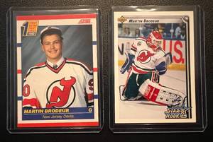 lot 284 image: Martin Brodeur 2 Card Rookie Hockey Lot
