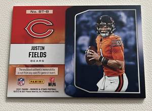 lot 23A image: Justin Fields RC 25 Jumbo Tri-Colored Relic Patch - 2021 Rookies and Stars Big Time #BT-8, numbered 0425 very rare card only 25 made - Rookie Football Card