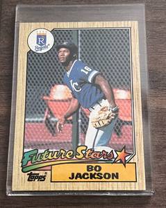 lot 43A image: Bo Jackson RC Plaque - Includes 1987 Topps #170 Baseball and 1988 Topps #327 Football on Custom Plaque Rookie Cards