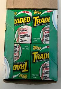 lot 345 image: 1990 Topps Traded Baseball Pack Box - 36 packs of baseball cards