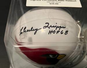 lot 17B image: Charley Trippi Arizona Cardinals Signed Mini Helmet inscribed HOF 68 with Leaf COA Football