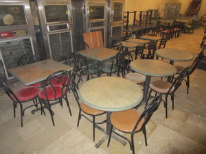 lot 52 image: (8) Tables & (20) Chairs (2) 30x30 (3) 30 Round (3) 20x24