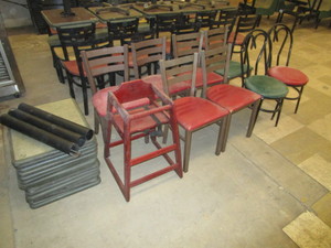 lot 53 image: High Chair, Misc. Chairs, 20x24 Table Tops