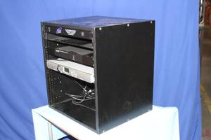 lot 24 image: Middle Atlantic RKBRK Series Black Laminate Audio  Video Equipment Rack with Power Distribution & Miscellaneous Equipment