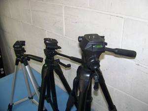 lot 68 image: Various Size Tripod Lot - 3 Camera  Camcorder  Spotting Scope Video Tripods