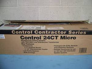 lot 41 image: Pair of White JBL Compact In-Ceiling Pro Audio Speakers, Model Control 24CT Micro
