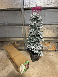 lot 13 image: 5 ft Snowy Spruce Christmas Tree with Pot