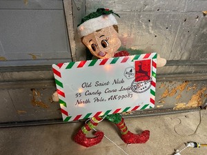 lot 18 image: 3 Ft Light Up Elf Carrying Letter to Santa