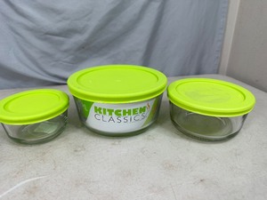 lot 102 image: 3 New Anchor Glass Food Storage Containers with Lids