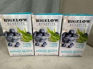 lot 195 image: 54 Tea Bags Bigelow Benefits Blueberry and Aloe Herbal Tea - Beauty Blend
