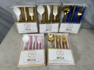 lot 218 image: 5 New Sets of Reusable Designer Plastic Silverware