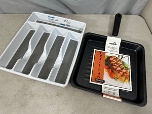 lot 223 image: New Grill Pan and New Silverware Organizer