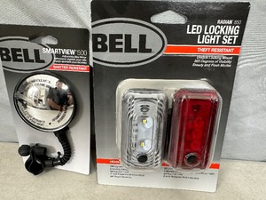 lot 234 image: New Bell LED Locking Bike Light Set and Side Mirror