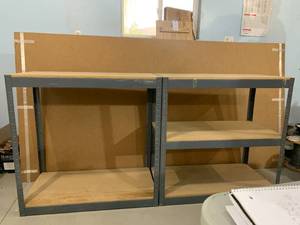 lot 81 image: Wood and Metal Utility Shelves