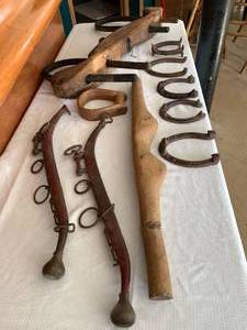 lot 51 image: Cast Iron and Wood Antique FarmHorse Equipment