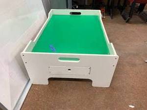 lot 47 image: Kids Double-Sided Wooden Activity Table w 2 drawers