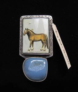 AMY KAHN RUSSELL Handmade Sculptural Brooch Pendant #4 wRussian Hand Painted Horse