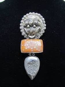 AMY KAHN RUSSELL Handmade Sculptural Brooch Pendant #16 w Dragon or Foo Dog Head&nbsp