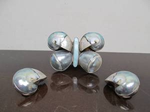 AMY KAHN RUSSELL Signed Brooch Pendant &amp Earring Set wButterflies &amp Shells #17