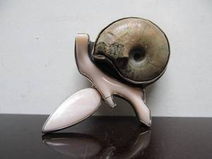 AMY KAHN RUSSELL Handmade Sculptural Brooch Pendant #18 wFossilized Sea Snail