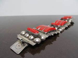 Signed Vintage 1940s-50s era Southwestern Sterling Silver &amp Red Coral Bracelet