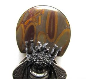 Lovely Signed Vintage ELYSIUM Inc. Sterling Silver &amp Polished Stone Bumblebee Pendant