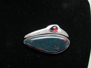 Excellent Modernist Signed Sterling Silver &amp Garnet Brooch Pendant