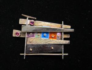 Exceptional Vintage Signed EARL PARDON Sterling &amp 14K Gold Sculptural Modernist Brooch Pin