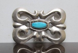 Large Old Vintage 1930s-40s era Southwestern Sterling Silver &amp Turquoise Brooch Pin