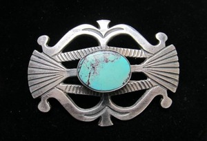 Large Wonderful Vintage Southwestern Sandcast Sterling Silver Brooch Pin