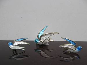 Very Nice Mid Century Norway Enameled Sterling Bluebird Earring &amp Brooch Set