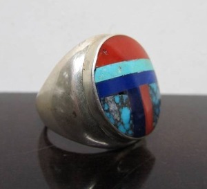 Signed Vintage Inlaid Zuni Ring by Roger Tsabetsaye&nbsp