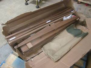 (PLT1) Something Made of Wood - Nothing to Indicate What It Is - See Hinges, Velcro, Light Canvas Tarp and Bag of Screws For Assembly 4ft Long