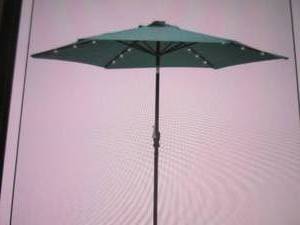 (PLT4) Sun Ray 9 ft Round 6 Rib Solar Lighted Umbrella in Hunter Green