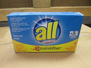 (KK) Case of All Stainlifter Single Load Laundry Detergent Damaged Box Missing A Hand Full Out of Case of 100