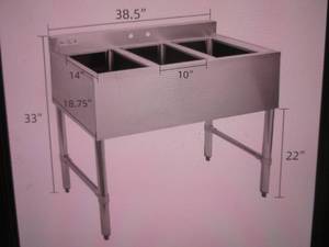 (OO) Hally 3 Compartment Bar Sink Model BAR3B38