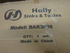 Hally 3 Compartment Bar Sink Model BAR3B38 (Same as Lot 136)