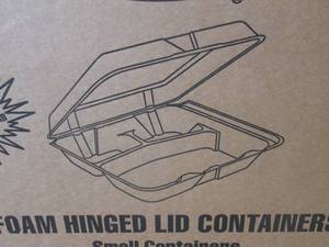 (OO) Case of 200 Foam Hinged Lid Food Containers Three Compartment