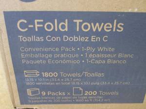 (LL) Case of 1800 C-Fold Towels 1-Ply White 9 Inner Packs of 200