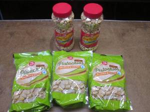 (TT) 3 Bags In Shell Roasted &amp Salted Pistachios and 2 Jars Lightly Salted Dry Roasted Peanuts All Past Date
