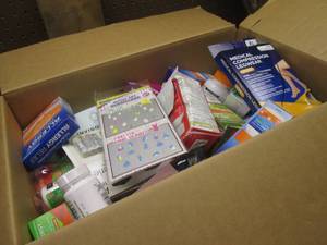 (TT) Box Full of Assorted Drug Store Shelf Pulls Including Over Counter Products