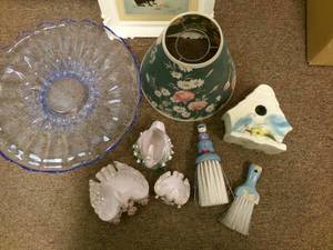 lot 8 image: vintage blue depression glass platt...